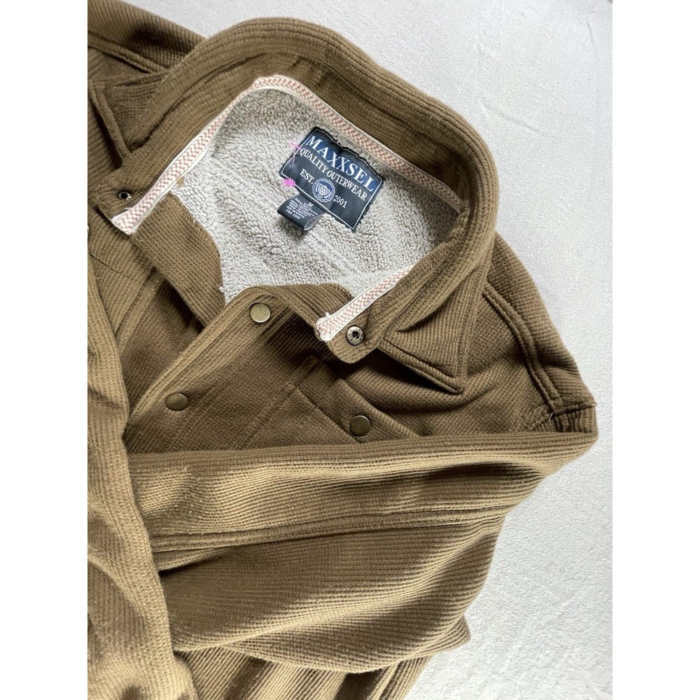 Maxxsel Outerwear Jacket Mens SZ M Brown Fleece Sherpa Lined Full Snap Front